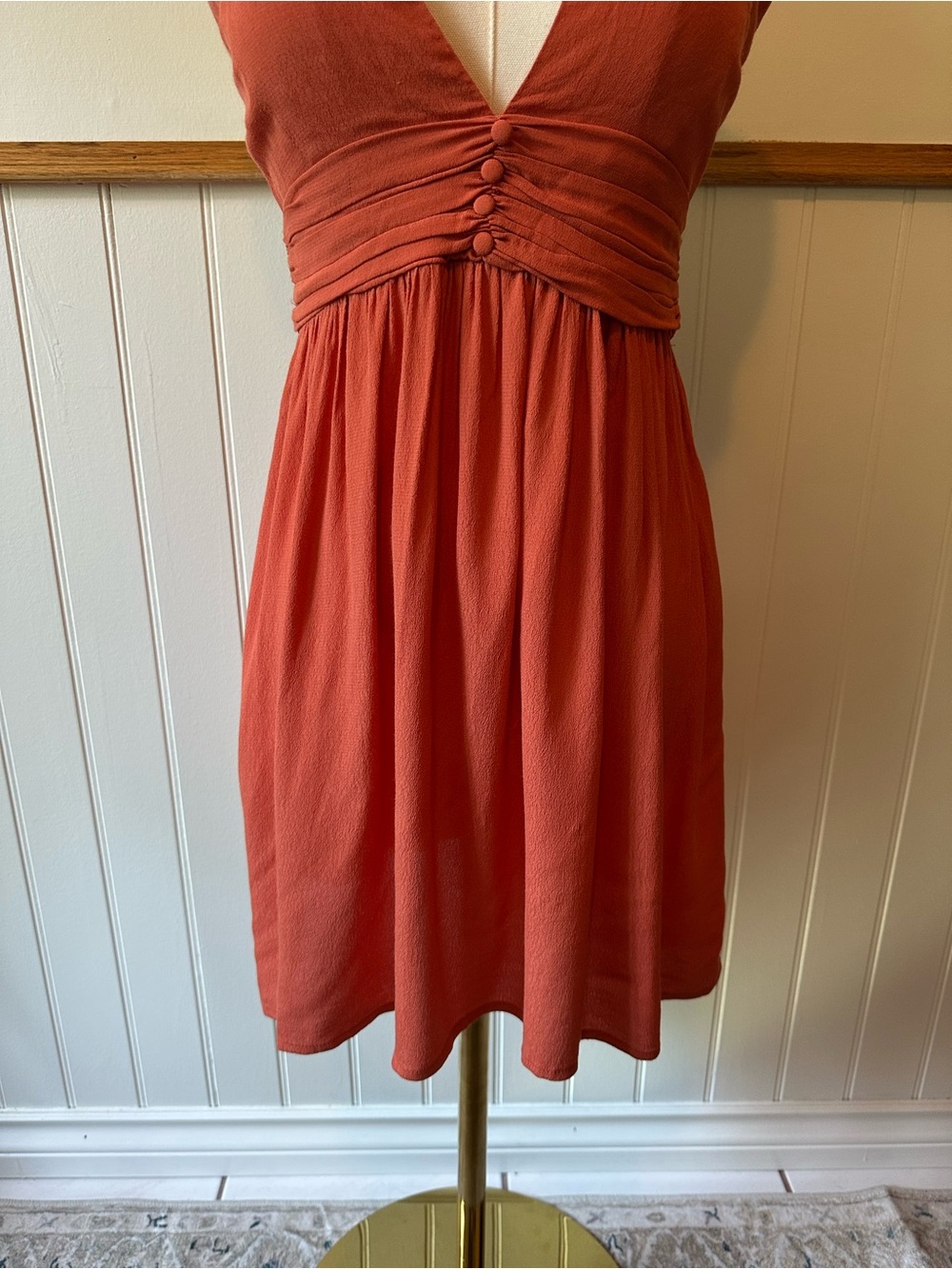 Woven Rust Tie-Back Mini Dress – Size Small (NWT) - Picture 4 of 9